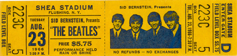 tickets for Beatles concert at Shea Stadium, August 23, 1966