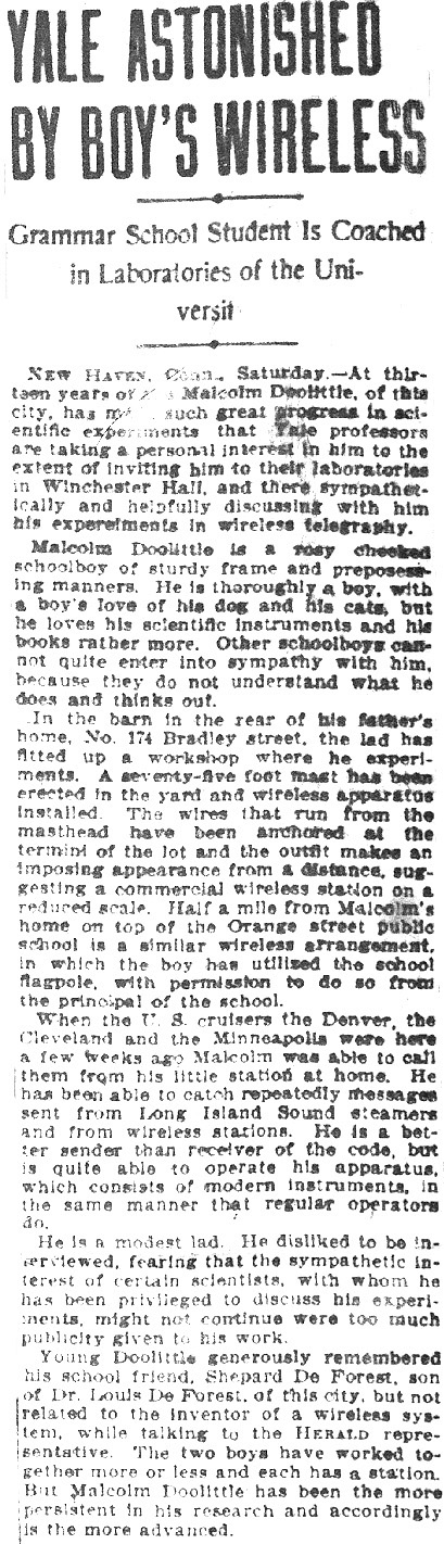 October 21, 1906 - New York Herald article on young Franklin Malcolm Doolittle