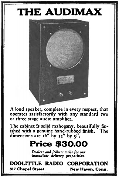 Audimax advertisement in the September 1922 issue of Radio Broadcast magazine