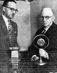 WDRC's Walter Haase and Franklin Doolittle compare new and old mics - December, 1950