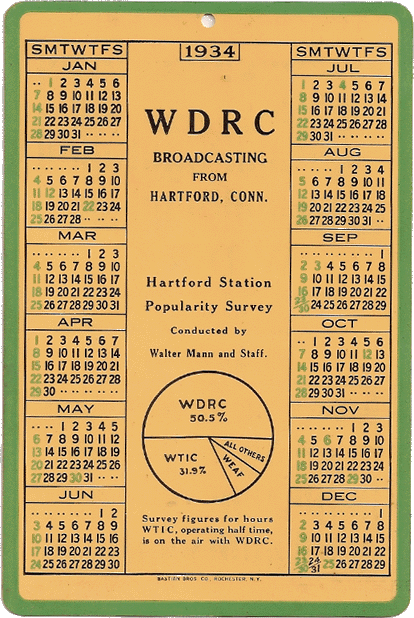 WDRC's 1934 pocket calendar