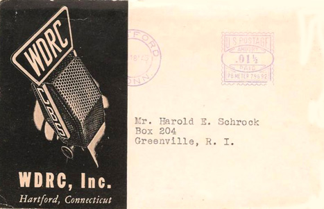 1943 WDRC QSL card