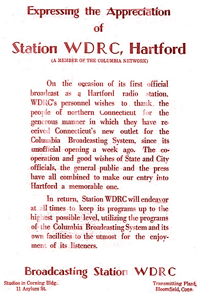 WDRC ad: December 12, 1930