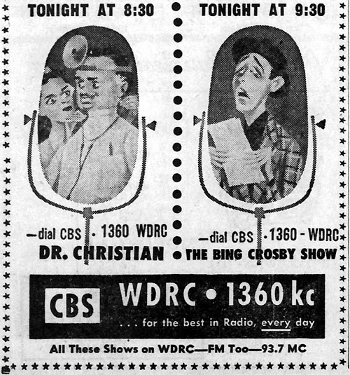 WDRC ad for Dr. Christian & Bing Crosby - October 18, 1950
