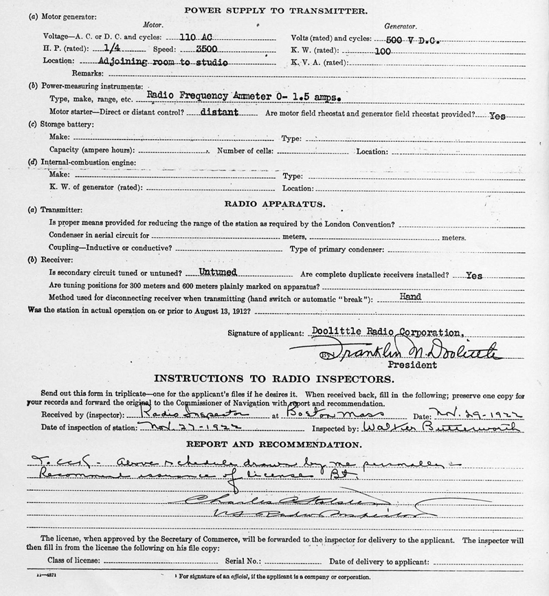 portion of WPAJ's first federal license courtesy of WDRCOBG.COM