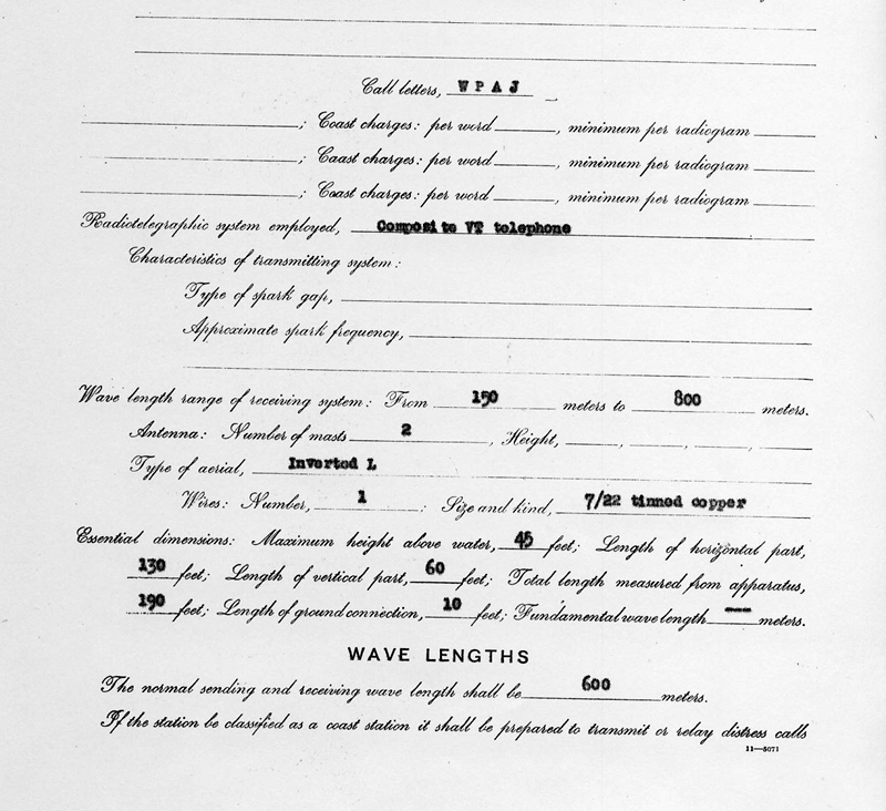 portion of WPAJ's first federal license courtesy of WDRCOBG.COM