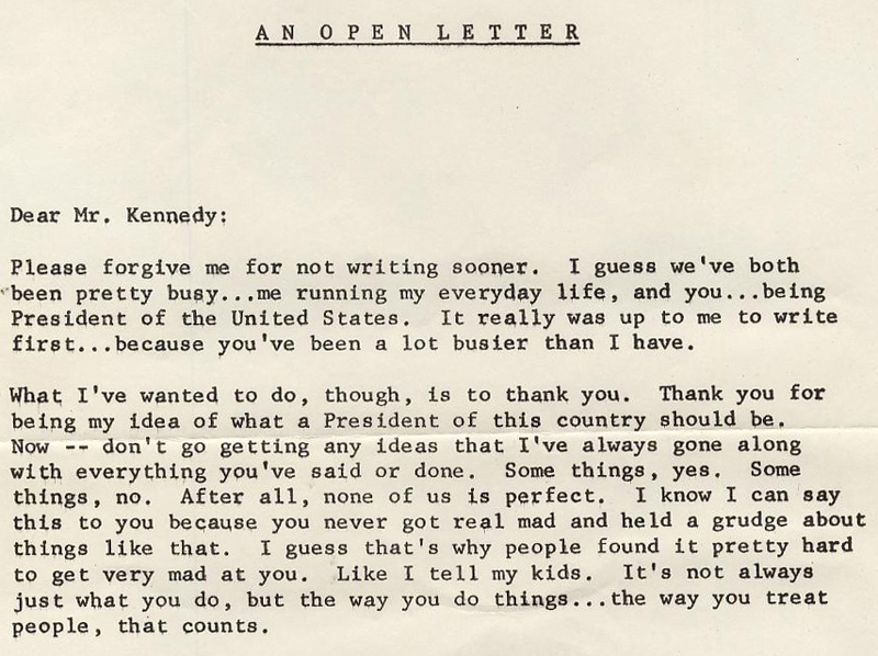 WDRC's Open Letter to JFK written by Charles R. Parker
