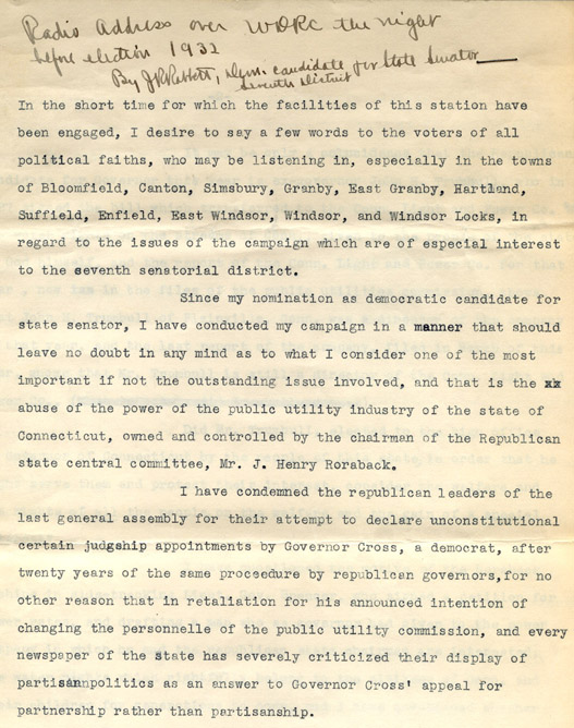 November 8, 1932 - James R. Rabbett's speech