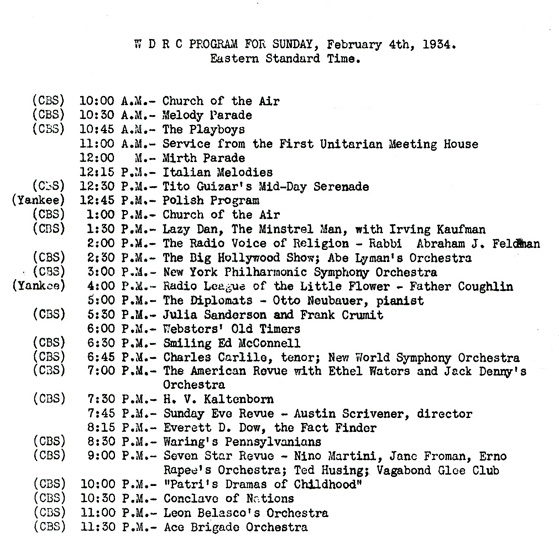 Schedule - February 4, 1934