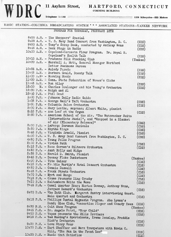 Schedule - February 18, 1932