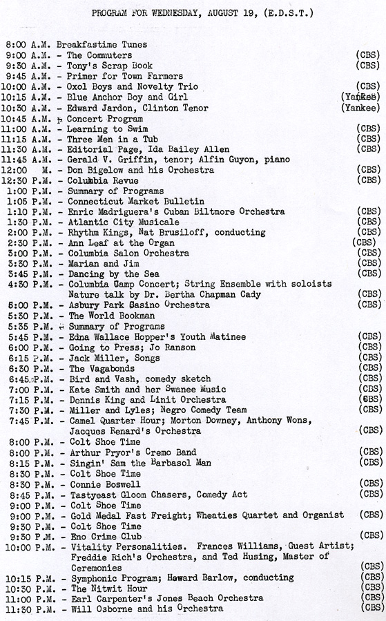 Schedule - August 19, 1931 