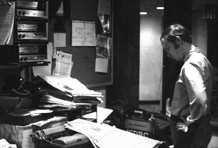 Robert Michael Walker in WDRC newsroom, 1970