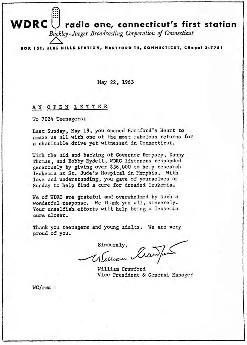 letter from WDRC Vice President and General Manager William Crawofrd - The Hartford Courant, May 22, 1963