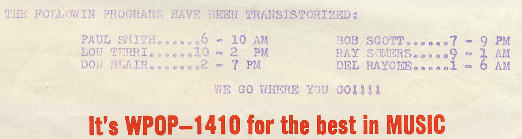 WPOP Top Music Survey chart #204 - August 15, 1960