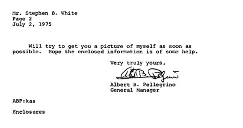 letter from WPOP's Al Pellegrino to NBC's Stephen B. White