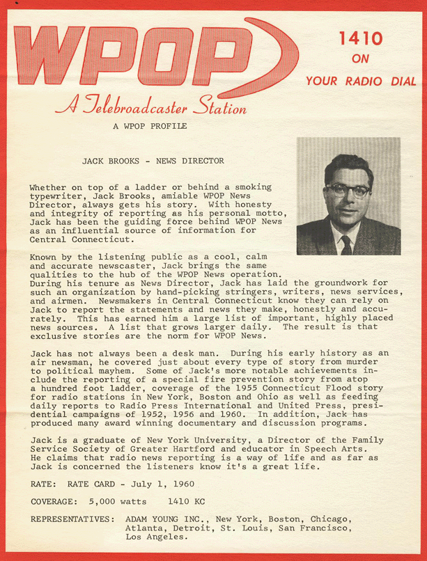 July 1, 1960 - profile of WPOP News Director Jack Brooks