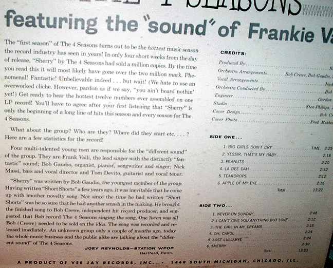 Four Seasons liner notes by WPOP's Joey Reynolds