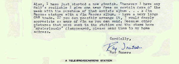 March 25, 1961 - letter from WPOP's Ray Somers 