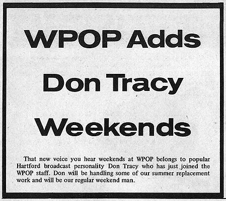 ad for WPOP's Don Tracy - Gop Magazine, July 26, 1968