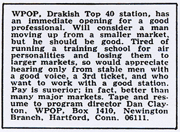 WPOP help wanted ad in Billboard Magazine - August 2, 1969, p.26